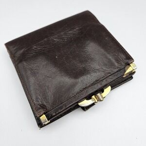 L.S. Ayres Women's Unisex Wallet Brown Leather Vintage Made in Italy Kiss Lock